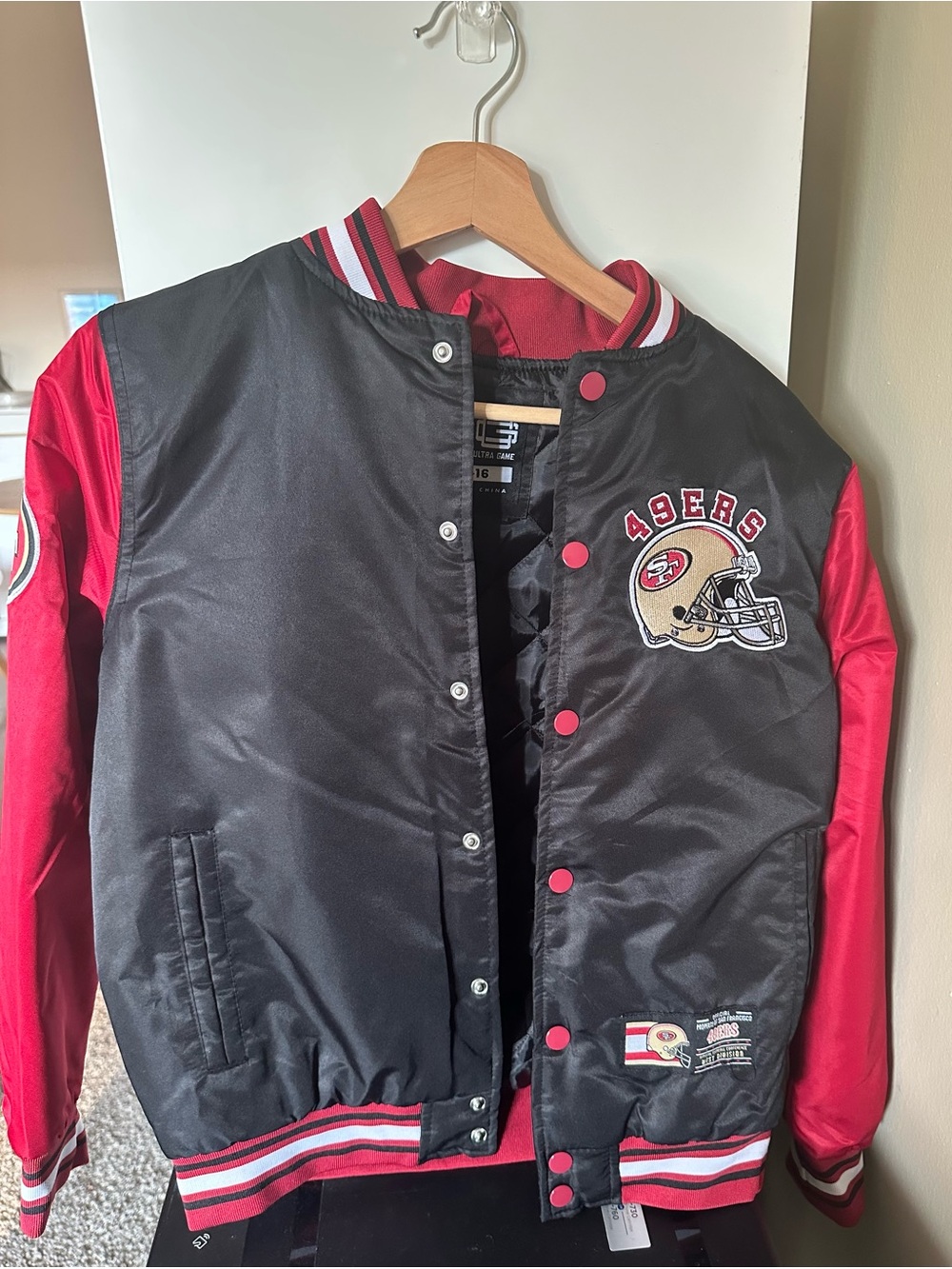 Kids Black and Red 49ers Varsity Jacket - Youth Team Bomber